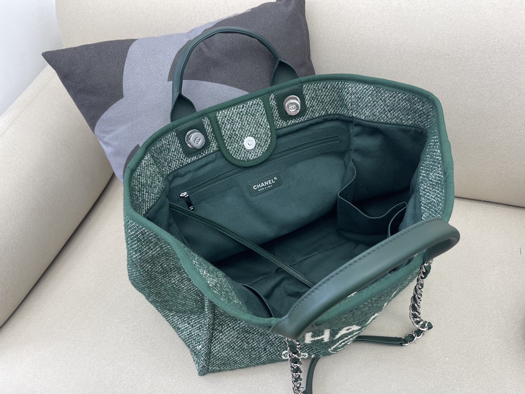 Deauville Tweeds Fabrics Large Shopping Shoulder Bag Tote Bag A66941 Dark Green